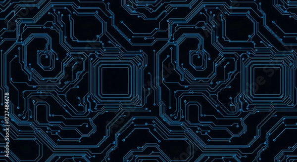 Fototapeta Intricate blue circuit board design illustrating technology, innovation, and digital infrastructure concepts