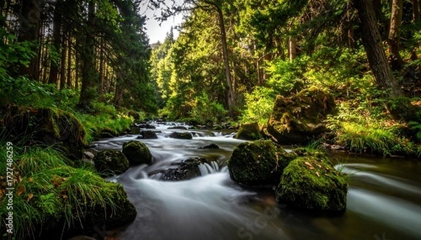 Obraz Forest stream in sunlight