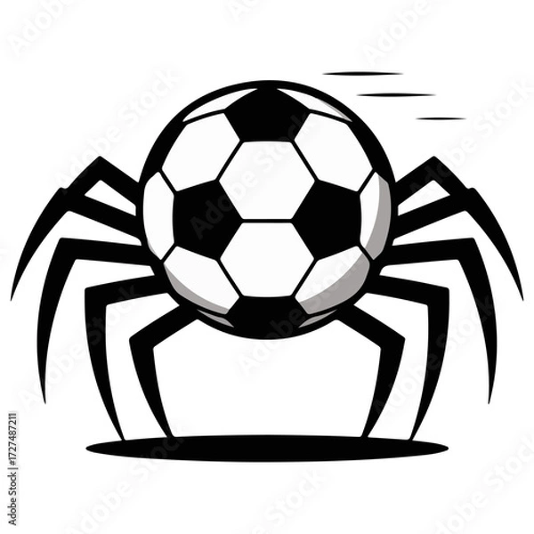 Fototapeta An illustration of a soccer ball with spider legs, a unique sports concept. A depiction of the sport concept, with its black and white color scheme gives it a striking appearance 