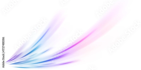 Fototapeta Light beam illustration, neon light strip, high speed motion background, on transparent background in PNG format. Glow luminous glitter shimmer trail. 