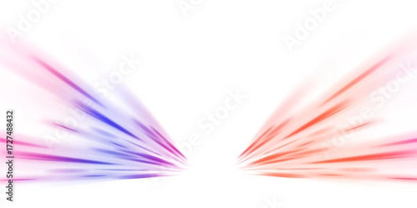 Fototapeta Light beam illustration, neon light strip, high speed motion background, on transparent background in PNG format. Glow luminous glitter shimmer trail. 