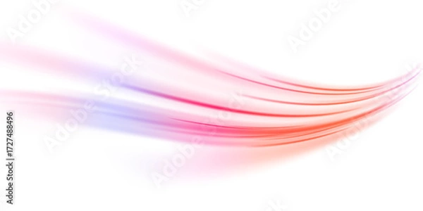 Fototapeta Light beam illustration, neon light strip, high speed motion background, on transparent background in PNG format. Glow luminous glitter shimmer trail. 
