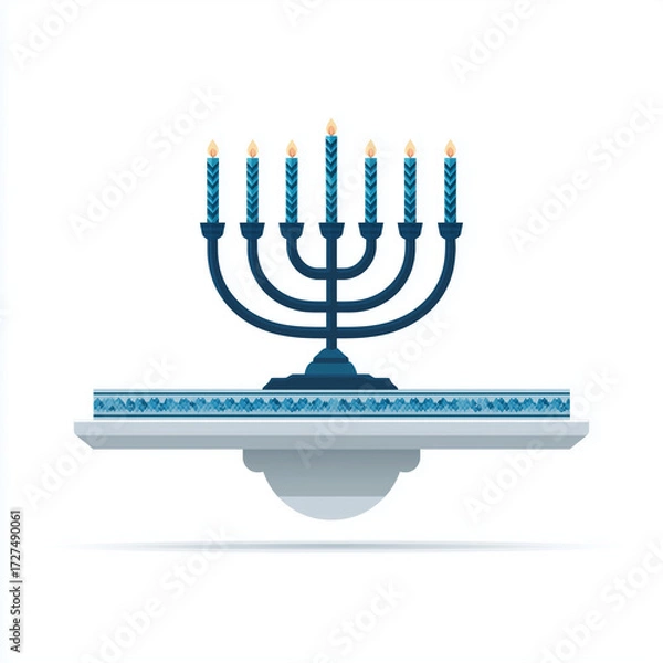 Fototapeta Menorah with lit candles on decorative shelf ready for celebration  