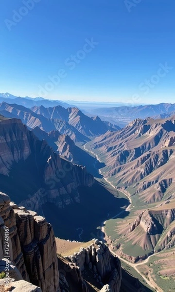 Fototapeta Majestic panorama of the rugged southern Sierra Nevada peaks, showcasing dramatic cliffs, deep valleys, and distant, snow-capped summits, landscape, summit, rock