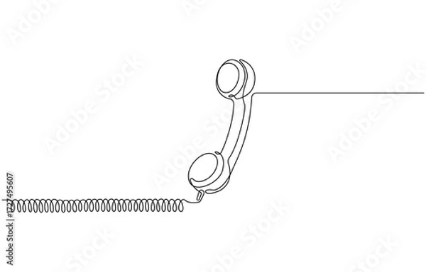 Fototapeta Old telephone continuous one line drawing, telephone receiver art with editable stroke vector illustration.