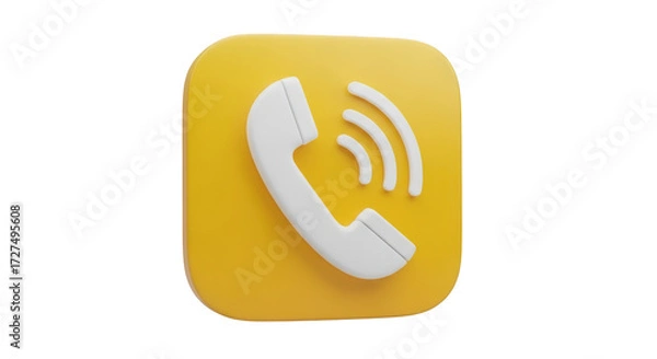 Obraz White phone icon with sound waves on yellow square isolated on a transparent background telephone
