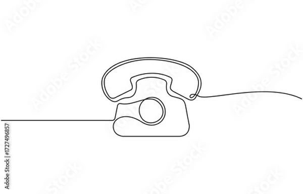 Fototapeta Old telephone continuous one line drawing, telephone receiver art with editable stroke vector illustration.