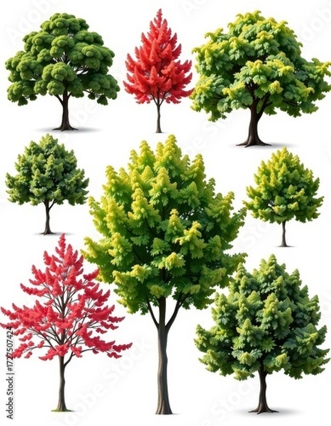 Fototapeta High-resolution images of various trees isolated on a pure white background, ideal for design projects and digital compositing, single tree, deciduous