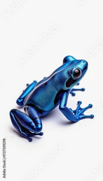 Fototapeta Vibrant blue poison dart frog, Dendrobates tinctorius, isolated on white background. Striking detail, perfect for nature or wildlife projects, white background, bright
