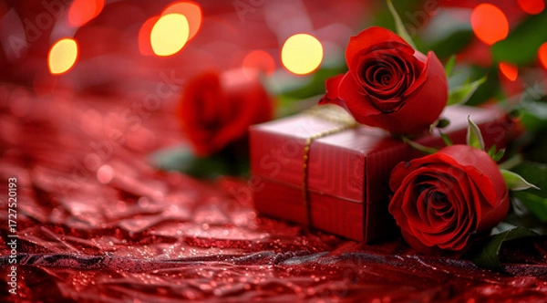 Obraz red roses and gift box