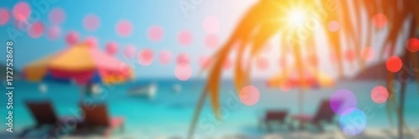 Fototapeta Abstract summer holiday background with blurred lights and vibrant bokeh effect, perfect for travel or vacation themed designs, focus, shiny