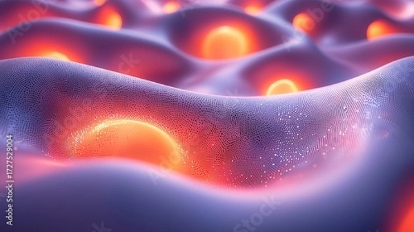 Obraz Surreal abstract landscape with glowing orbs and flowing surface