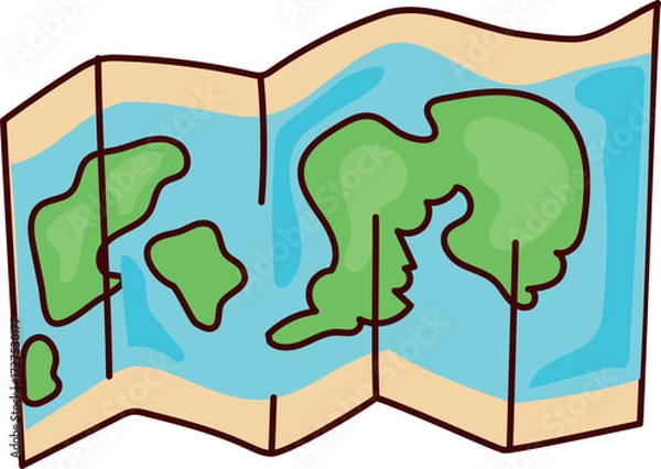 Fototapeta Folded Travel Map icon for vacation, exploration, and adventure journey