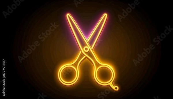 Obraz Neon scissors icon on dark background (1)