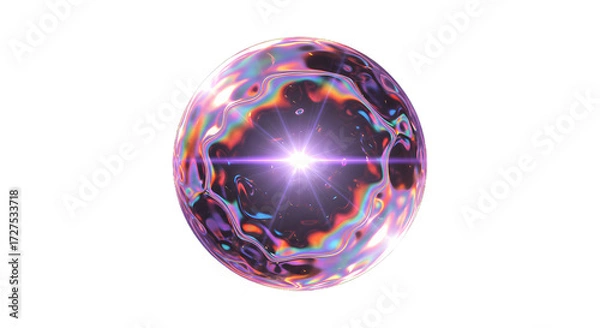 Obraz Iridescent Sphere with Light Burst on Black Background png clear alpha channel cutout isolated on transparent background