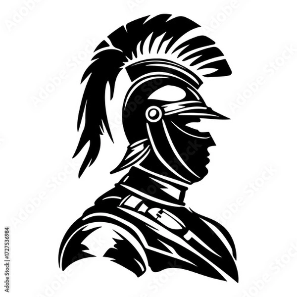 Obraz Black Flat Vector Logo of Hussar Soldier Warrior Knight Cavalry Rider and Fighter Silhouette for Vintage Military History Inspired Graphic Designs
