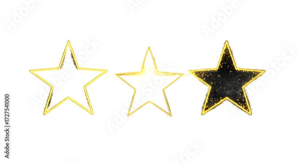 Obraz Three Golden Star Rating System on Black Background png clear alpha channel cutout isolated on transparent background