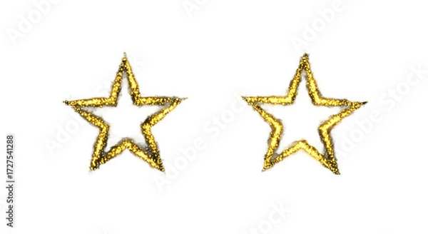 Obraz Two Golden Glitter Stars on Black Background png clear alpha channel cutout isolated on transparent background