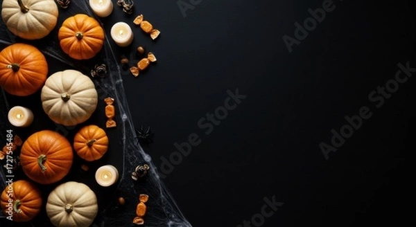Obraz Elegant Minimalist Halloween Flat Lay with Pumpkins and Candy Corn