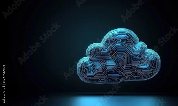 Fototapeta Glowing Cloud Computing Icon With Circuit Patterns