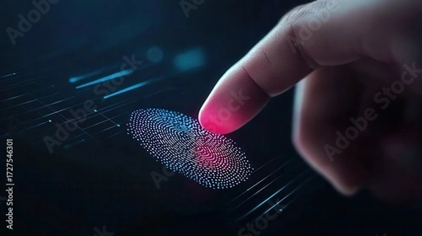 Fototapeta Finger Presses Digital Fingerprint Scanner for Security