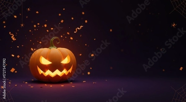 Obraz Minimalist Halloween Party Invitation Background with Pumpkin and Spider Web