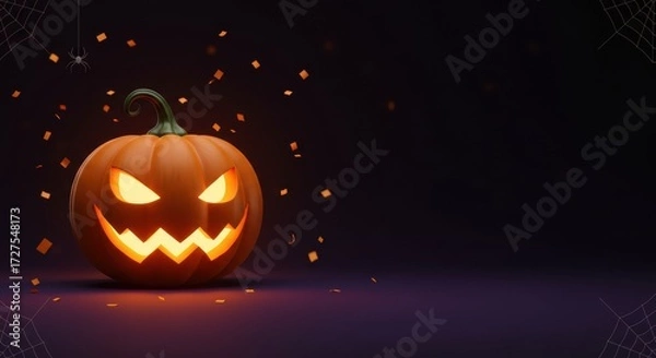 Obraz Minimalist Halloween Party Invitation Background with Pumpkin and Spider Web