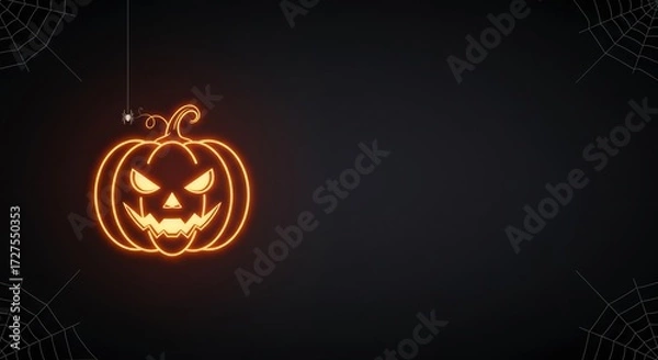 Obraz Minimalist Halloween Party Poster Background with Neon Pumpkin