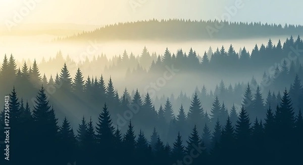 Obraz Forest hills in the fog.