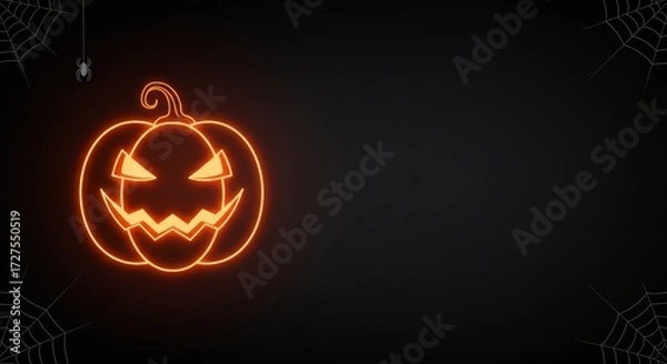 Obraz Minimalist Halloween Party Poster Background with Neon Pumpkin