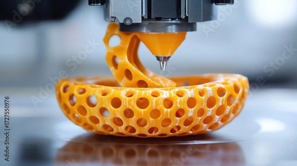 Fototapeta 3D printer creating orange lattice sphere