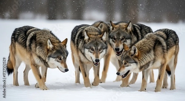 Obraz Wolf pack in the snow.