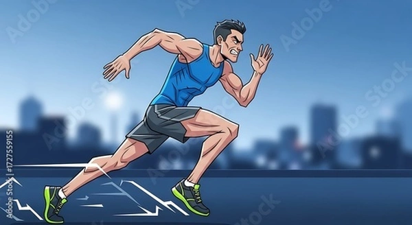 Obraz Man Running Cityscape.