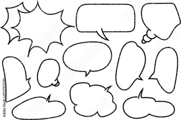 Fototapeta Hand drawn speech bubbles illustration on white background for messages