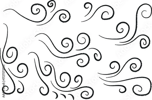 Fototapeta Wind Vector Illustration Set of Hand Drawn Curly Swirls Isolated