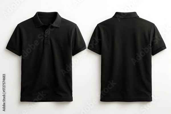 Obraz Plain Black Polo Shirt Mockup – Front and Back View on White Background