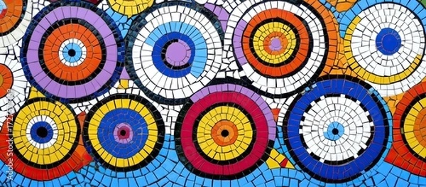 Fototapeta Vibrant Concentric Circle Mosaic Art with Bold Colors and Geometric Patterns