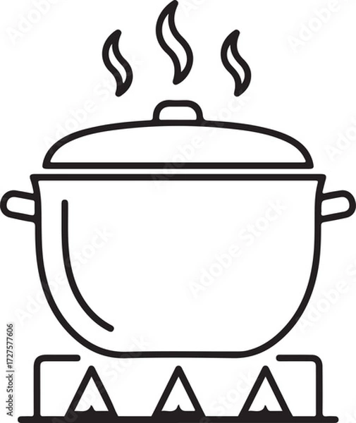 Obraz Simple line art icon of a pot steaming on a stove
