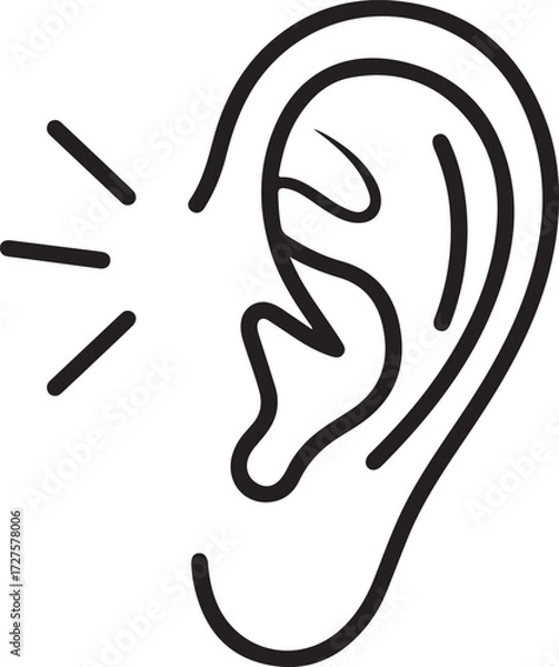 Obraz Simple line drawing of an ear with sound waves emanating