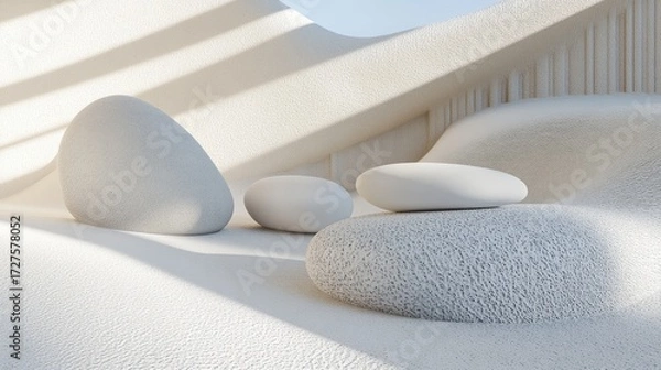 Obraz Serene Abstract Composition of Smooth, Textured Stones and Soft Light