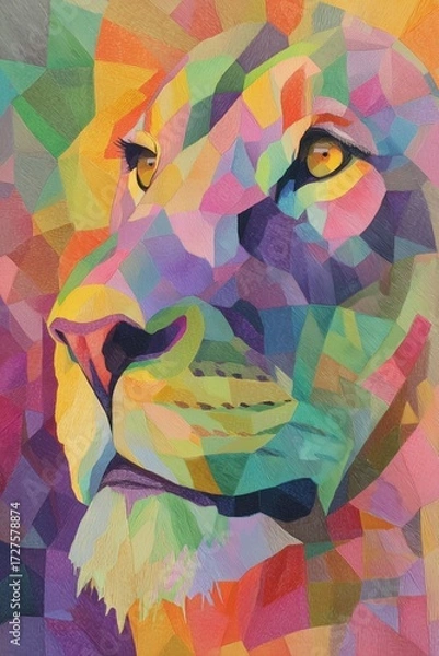 Fototapeta Geometric colorful lion illustration with abstract style.