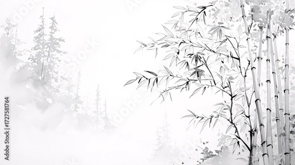 Fototapeta Mist bamboo forest ink painting background
