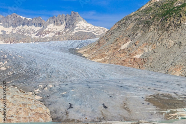 Fototapeta The Rhone Glacier, the source of the Rhone River at Furka Pass in the Swiss Alps in canton of Valais, Switzerland