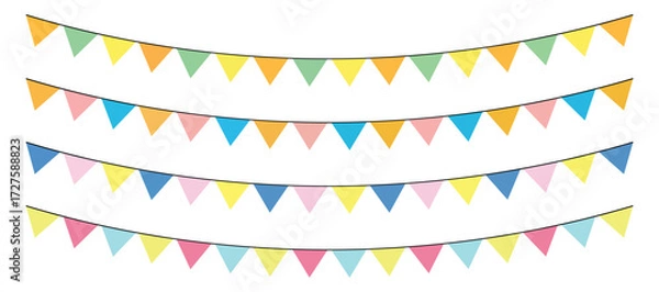 Fototapeta Colorful Party Flag Garlands Set – Festive Carnival, Birthday, and Celebration Bunting 
Decoration Vector Illustration