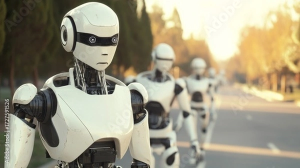 Fototapeta White Robot March AI Servants, Future, Automation