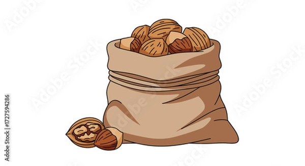 Fototapeta A burlap sack filled with a bounty of fresh nuts.