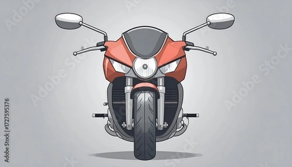 Fototapeta A front-view illustration of a stylish, red and grey motorcycle against light background