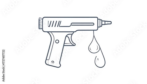 Obraz Minimalist line art of a glue gun with dripping glue, outlined in thin, dark blue