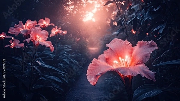 Obraz Enchanting Luminescent Flowers: A Mystical Path at Dusk