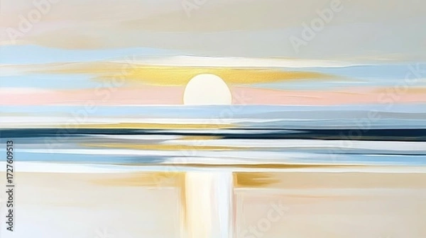 Obraz Abstract Sunrise Seascape Painting with Gold Accents and Soft Pastel Hues